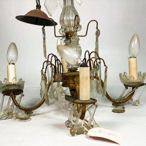 Araña de Bronce y Vidrio con Cristales, 4 Luces - imagen 3