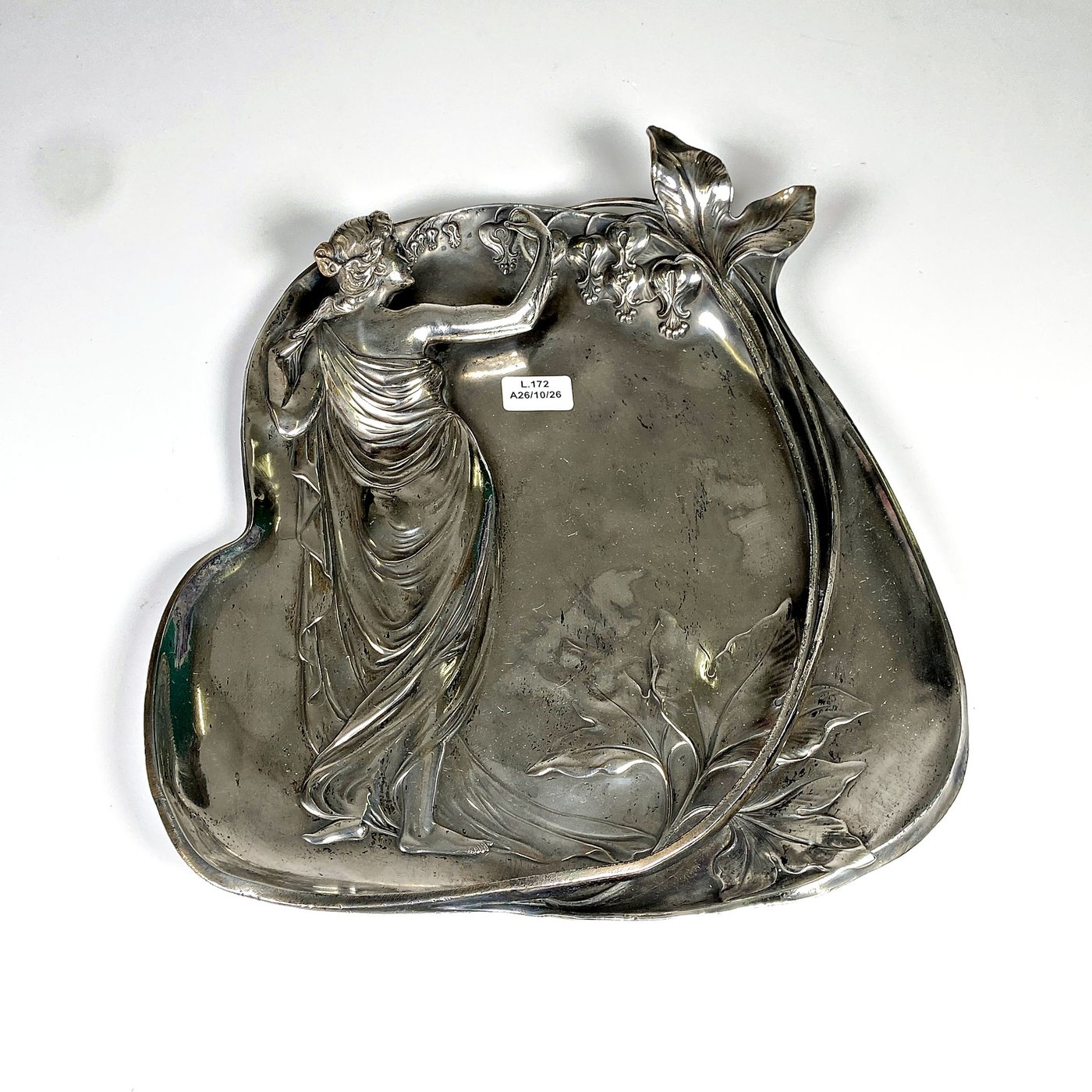 Placa Art Nouveau WMF de Metal con Dama y Flores, 30 x 25 cm