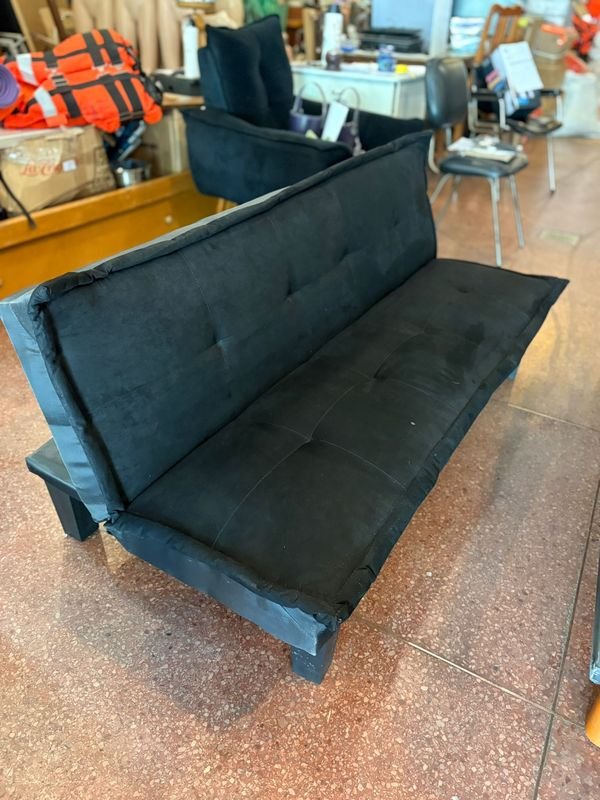 Sofá cama de cuero negro - imagen 4