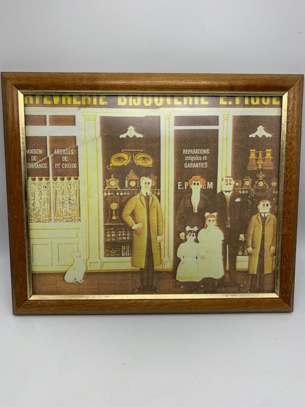 Lote siguiente: Cuadro decorativo antiguo con ilustración de tienda
