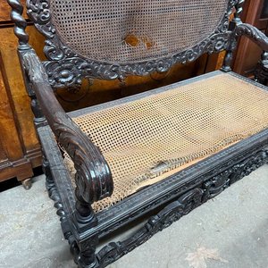 Sillón de 2 Cuerpos Antiguo con Madera Labrada y Esterilla - imagen 2