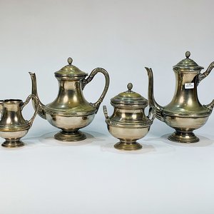 Juego de Metal y Alpaca para Servir: Cafetera, Tetera, Lechera, Azucarero y Bandeja - imagen 2