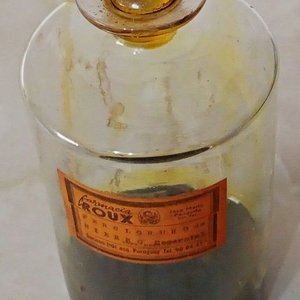 Frasco de Farmacia Antiguo Vidrio Transparente con Tapón Esmerilado - Farmacia Roux Montevideo - imagen 2