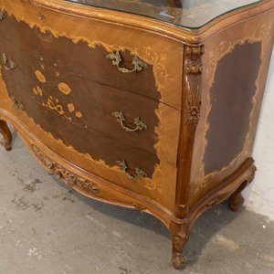 Cómoda Secretaire Francesa Tallada con Marqueterie Floral y Espejo Biselado - imagen 2