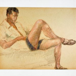 Cuadro a Lápiz "Caballero Descansando" Firmado C. de Arzadun - imagen 2