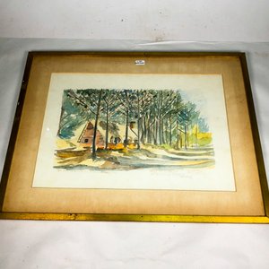 Acuarela "La Proa" de Patricia González, Casa de Campo entre Árboles, Marco Dorado - imagen 2