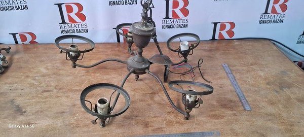 Lámpara Colgante Antigua de Bronce con 5 Brazos - imagen 1