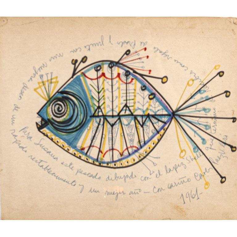 Lote anterior: Carlos Páez Vilaró. Pez. Técnica mixta, 30 x 35 cm. Firmado y dedicado, fechado 1961