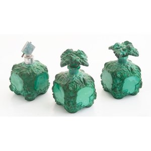 Set de Tocador Cristal Checoslovaco Verde Estilo Malakita - imagen 2