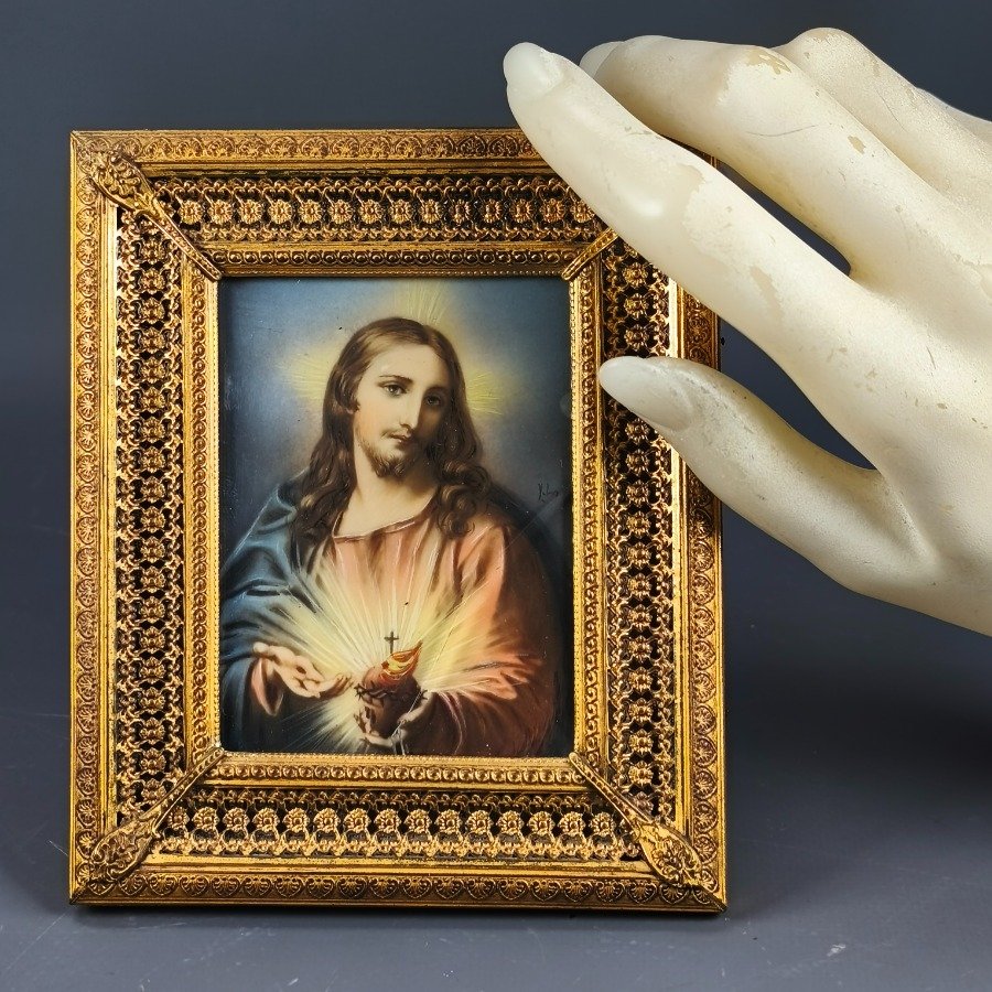 Miniatura pintada a mano del Sagrado Corazón - imagen 3