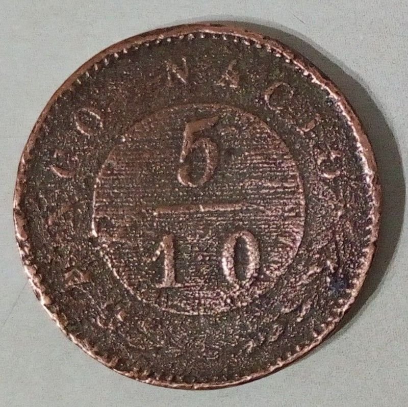 Moneda Antigua de Cobre - Provincia de Buenos Aires - 5 Décimos de Real (1827-1828)