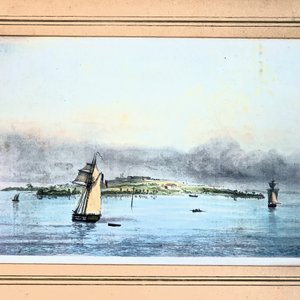 Dos Láminas de Paisajes Marítimos con Marcos Dorados - imagen 2