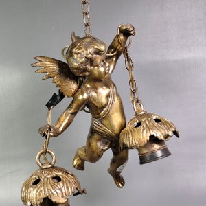 Colgante de Bronce Macizo con Querubín y 2 Luces - imagen 11