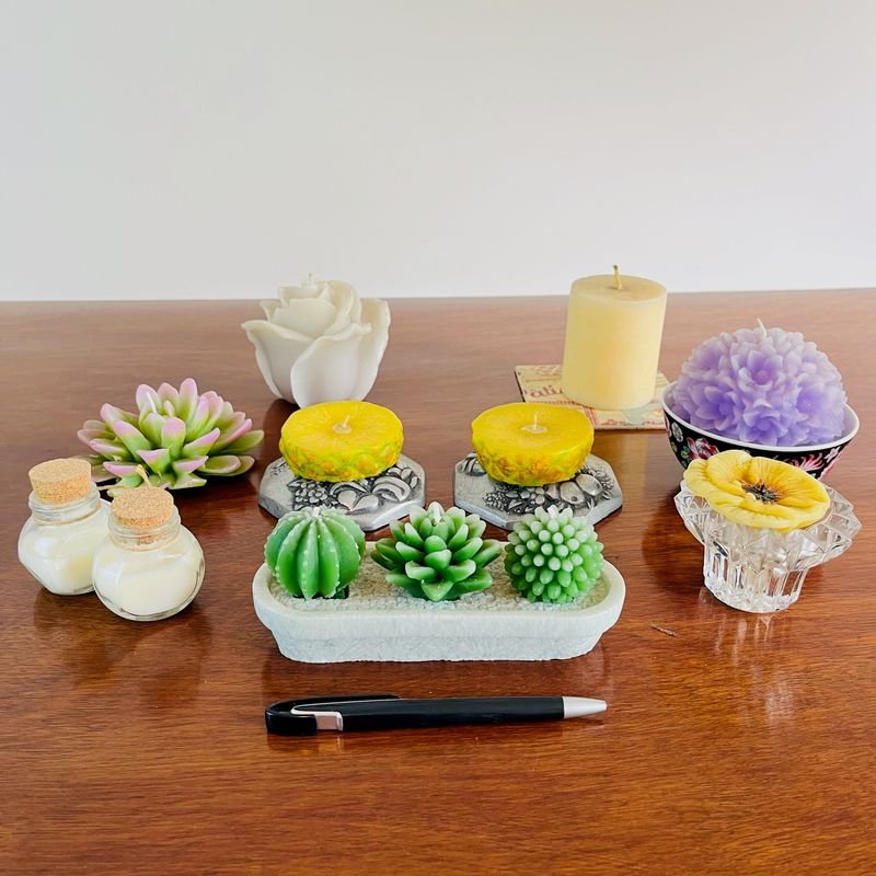 Lote de Velas Decorativas: Cactus, Flores, Piñas y Más