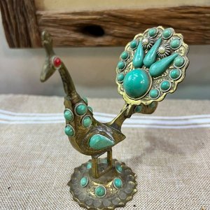 Figura Decorativa Pavo Real Dorado con Piedras Turquesa - imagen 6