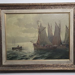 Lote siguiente: Antiguo Óleo de Barcos de Pesca en el Mar, Firmado