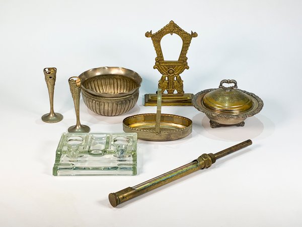 Lote de 8 Piezas Vintage: Maceteros, Tinteros, Termómetro y Más - imagen 1