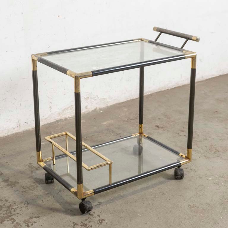 Mesa Bar Rodante Metálica con Vidrio y Ruedas