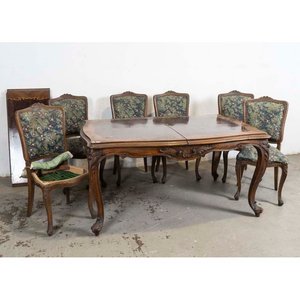 Mesa de Comedor Francesa Tallada con Marqueterie y 6 Sillas - imagen 1