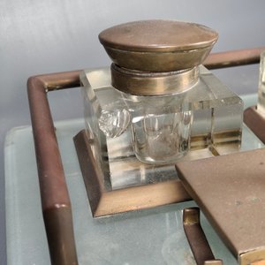 Juego de Tintero Antiguo Vidrio y Bronce con Secante - imagen 4