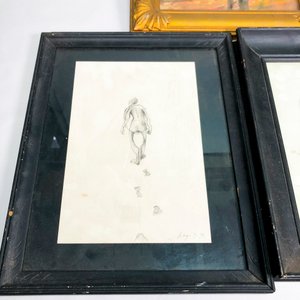 Tres Cuadros a Técnica Mixta con Marcos Dorados y Negros - imagen 3