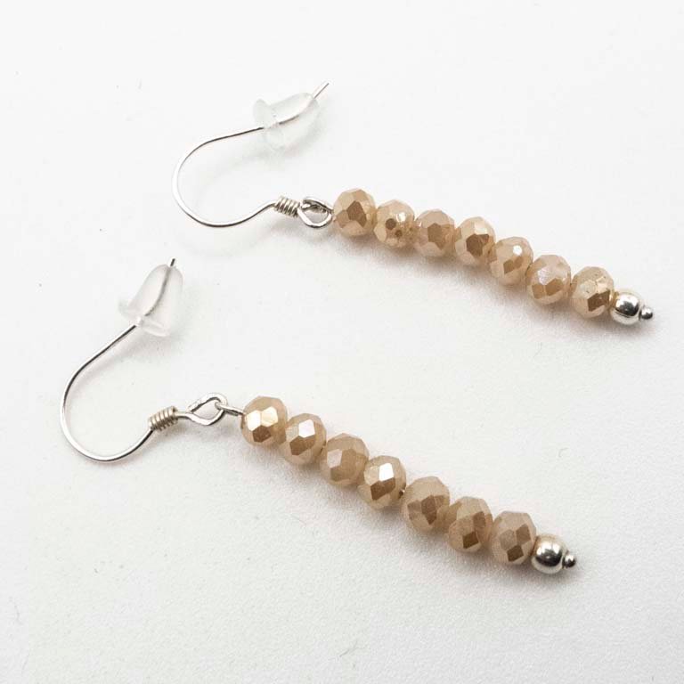 Par de Caravanas de Plata con Cristales Beige