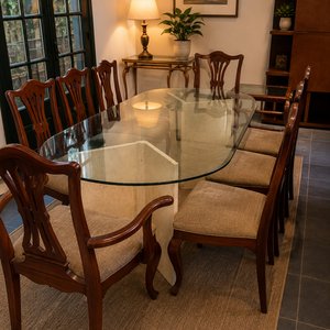 Juego de Comedor Ovalado con Tapa de Cristal y 8 Sillas - imagen 1