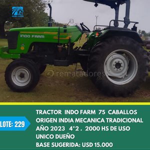 Lote siguiente: Tractor Indofarm 75 Caballos de Fuerza, Año 2000, Usado