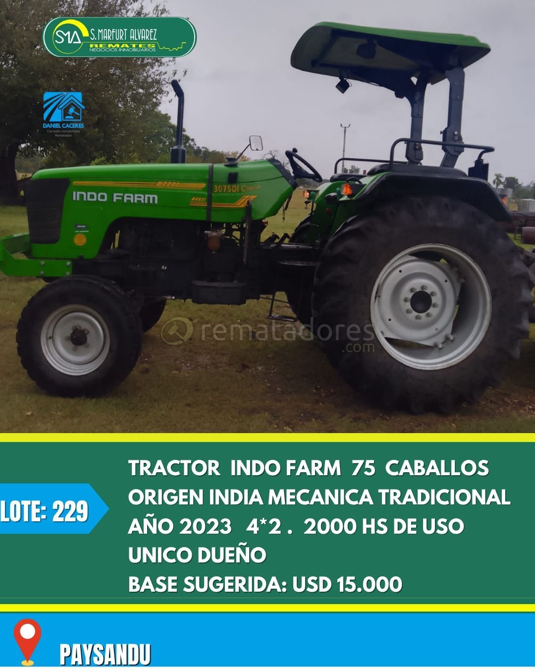 Tractor Indofarm 75 Caballos de Fuerza, Año 2000, Usado