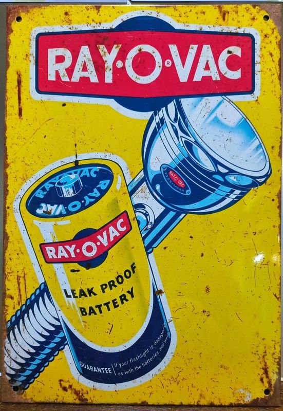 Cartel Decorativo Chapa Ray-O-Vac "Leak Proof Battery" 28x19 cm