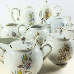 Conjunto de 10 Piezas de Porcelana OLMOS Industria Uruguaya: Teteras, Cafeteras y Azucareros - imagen 3