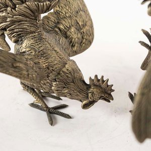 Par de Gallos de Riña de Bronce Plateado - imagen 2