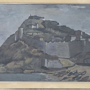 Óleo sobre lienzo del artista uruguayo Edgardo Riveiro, "Castillo en la Costa" - imagen 2