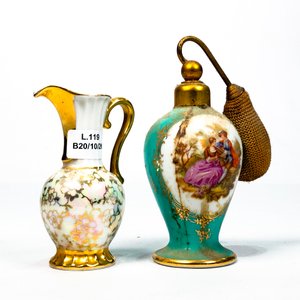 Lote de 2 piezas de porcelana Limoges y Maua: perfumero y jarrita decorada - imagen 2