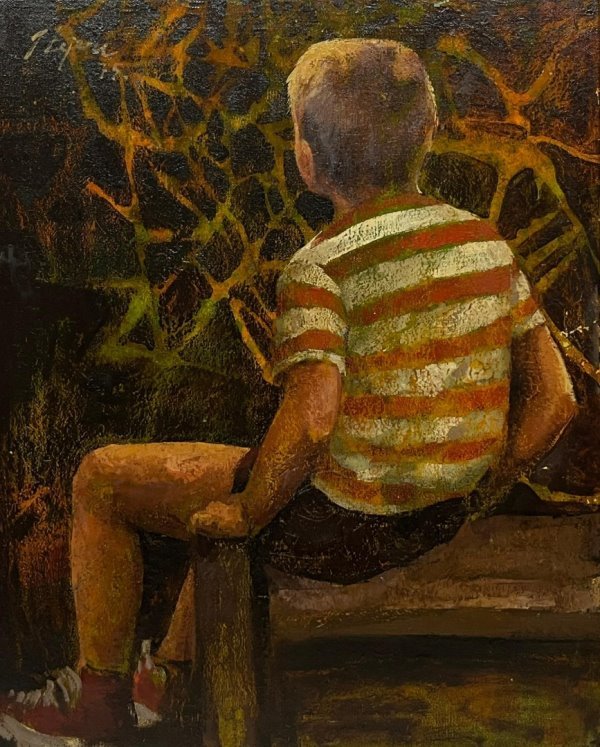 Oleo "Niño" de Angel Tejera, 75 x 60 cm, 1975