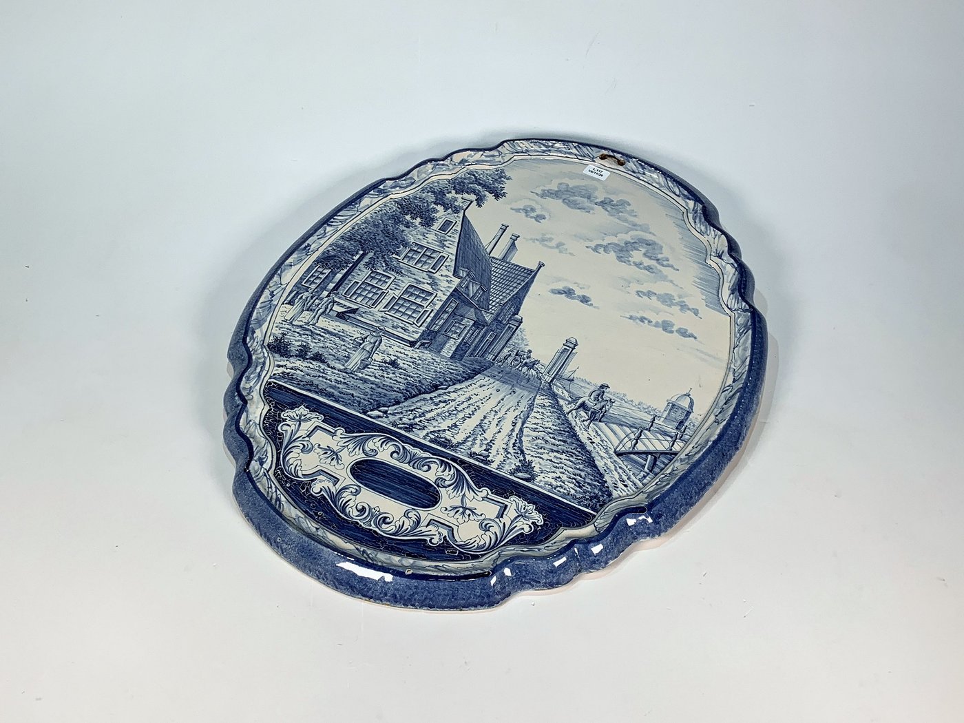 Placa Cerámica Oval Azul y Blanca Decoración Paisaje Holandés 58x48 cm