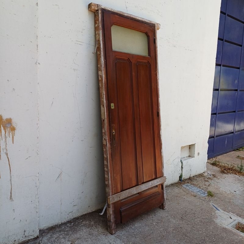 Puerta de tablero y vidrio con marco, completamente en cedro - imagen 3