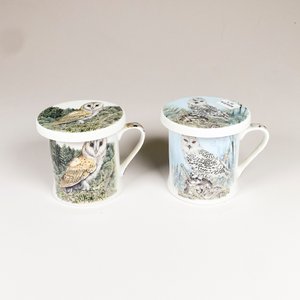 Par de Tazas de Porcelana China con Lechuzas y Tapas - imagen 2