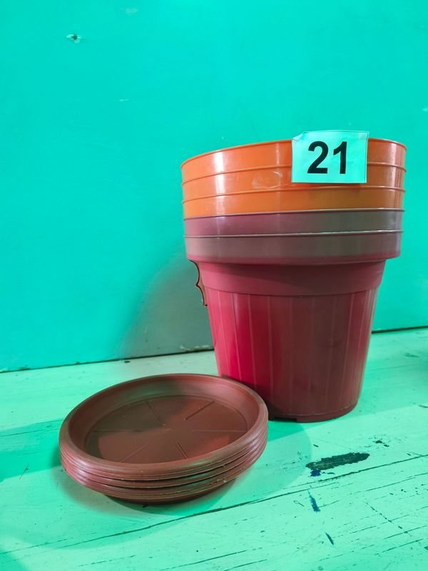 5 MACETAS C/ PLATO - Cerámica Colorida - imagen 2
