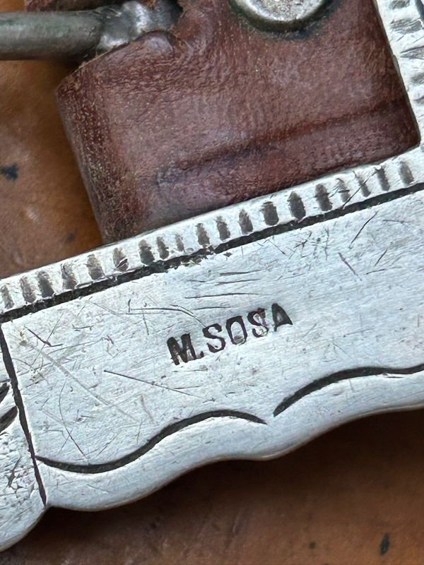 Cinto de cuero antiguo con hebilla de plata - imagen 2