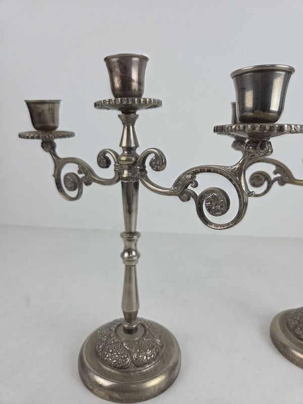 Par de candelabros antiguos de 3 luces cada uno - imagen 7