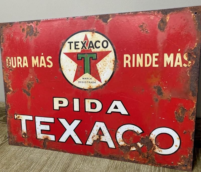 Cartel Decorativo de Chapa Texaco "Dura Más, Rinde Más"