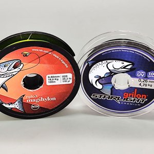 Lote siguiente: Carreteles Tanza Pesca NTH Maghylon 0.50mm y Grilon Starlight 0.26mm