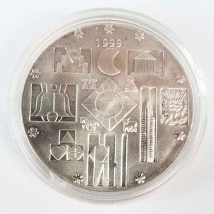 Moneda de Plata Uruguaya $200 de 1999 "Cambio de Milenio" en Cápsula - imagen 2