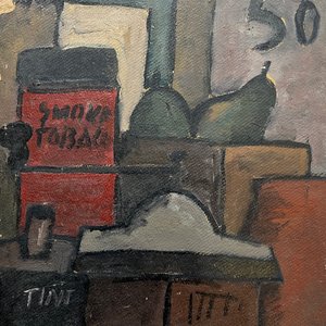 Bodegón con Molinillo de Jonio Montiel - Óleo sobre Cartón Firmado y Fechado '50 - imagen 1