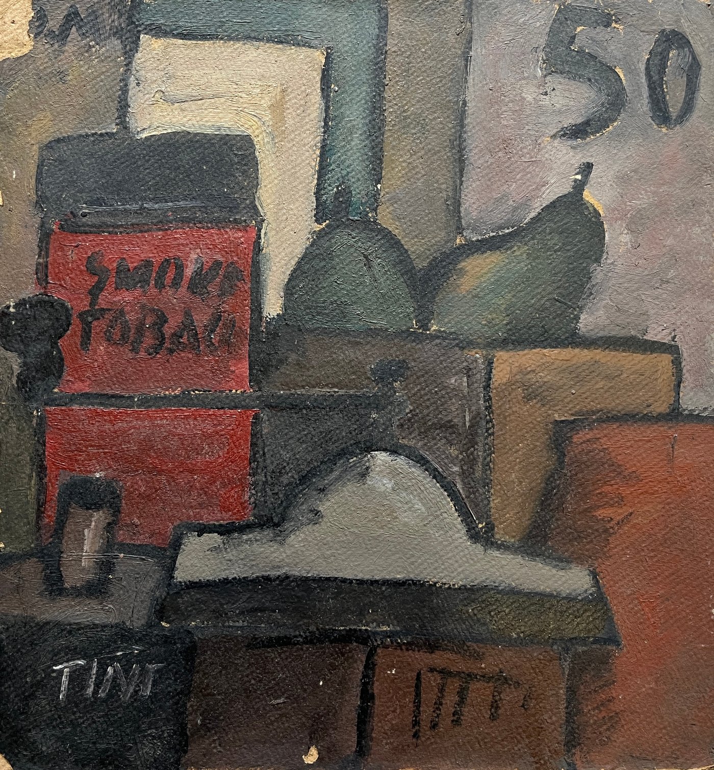 Bodegón con Molinillo de Jonio Montiel - Óleo sobre Cartón Firmado y Fechado '50