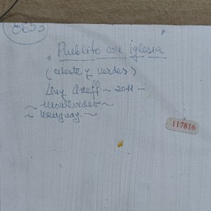 Pintura "Pueblito con Iglesia" de Liny Aneff, Acrílico sobre Fibra con Marco de Madera - imagen 9