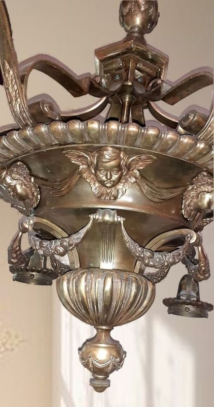Araña Francesa de finales de 1800 con detalles Religiosos de Querubines (Ángeles) - imagen 5