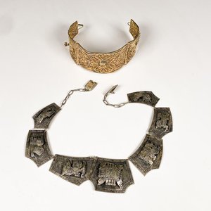 Conjunto de Collar Azteca y Pulsera Filigrana Dorada - imagen 1