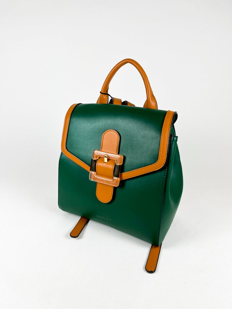 Mochila-Cartera para Dama Zenit, color Verde con detalles en marron